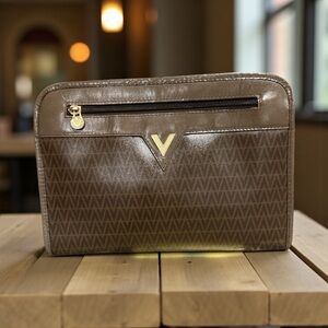Mario Valentino Brown Monogram Clutch with Gold Hardware